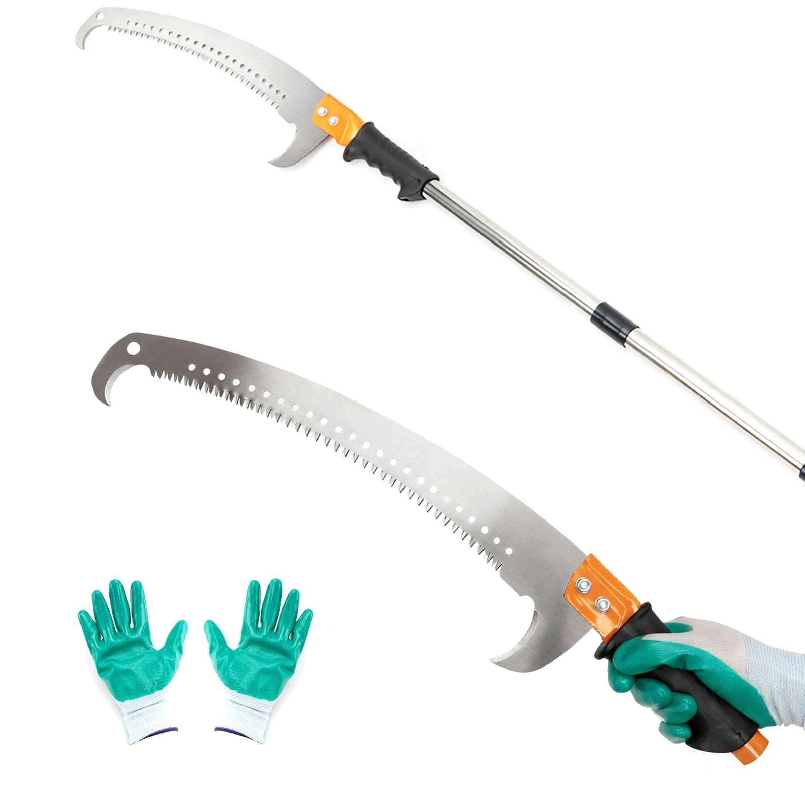 10 Ft Manual stainless steel Lightweight pole trimmer saw, Long Extension tri...