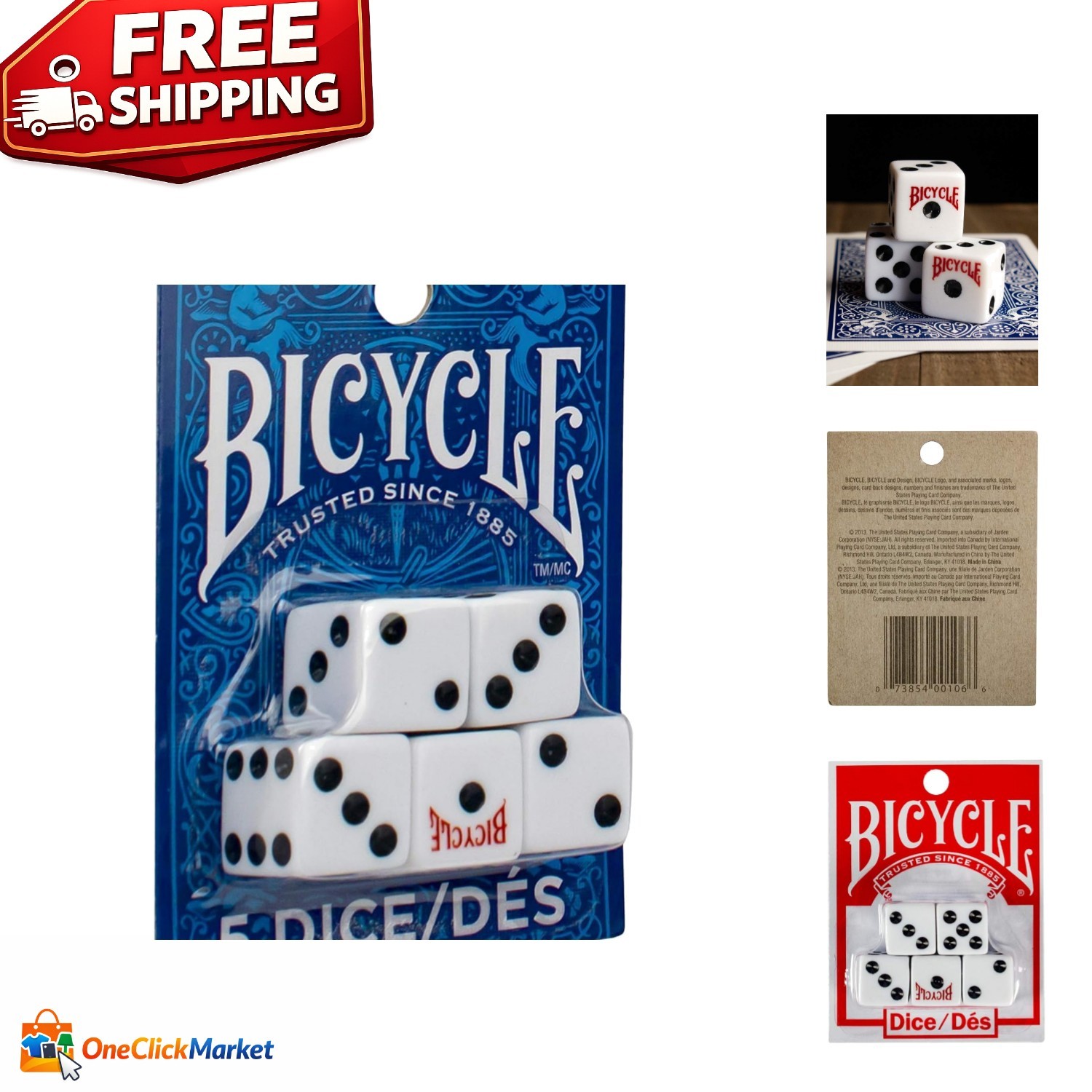Sustainable 5 Dice Set - Hexahedron 16mm White and Black for Family Games