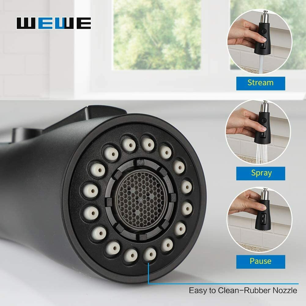 Pull Down Sprayer Kitchen Faucet with 10''Deck Plate &Soap Dispenser Matte Black