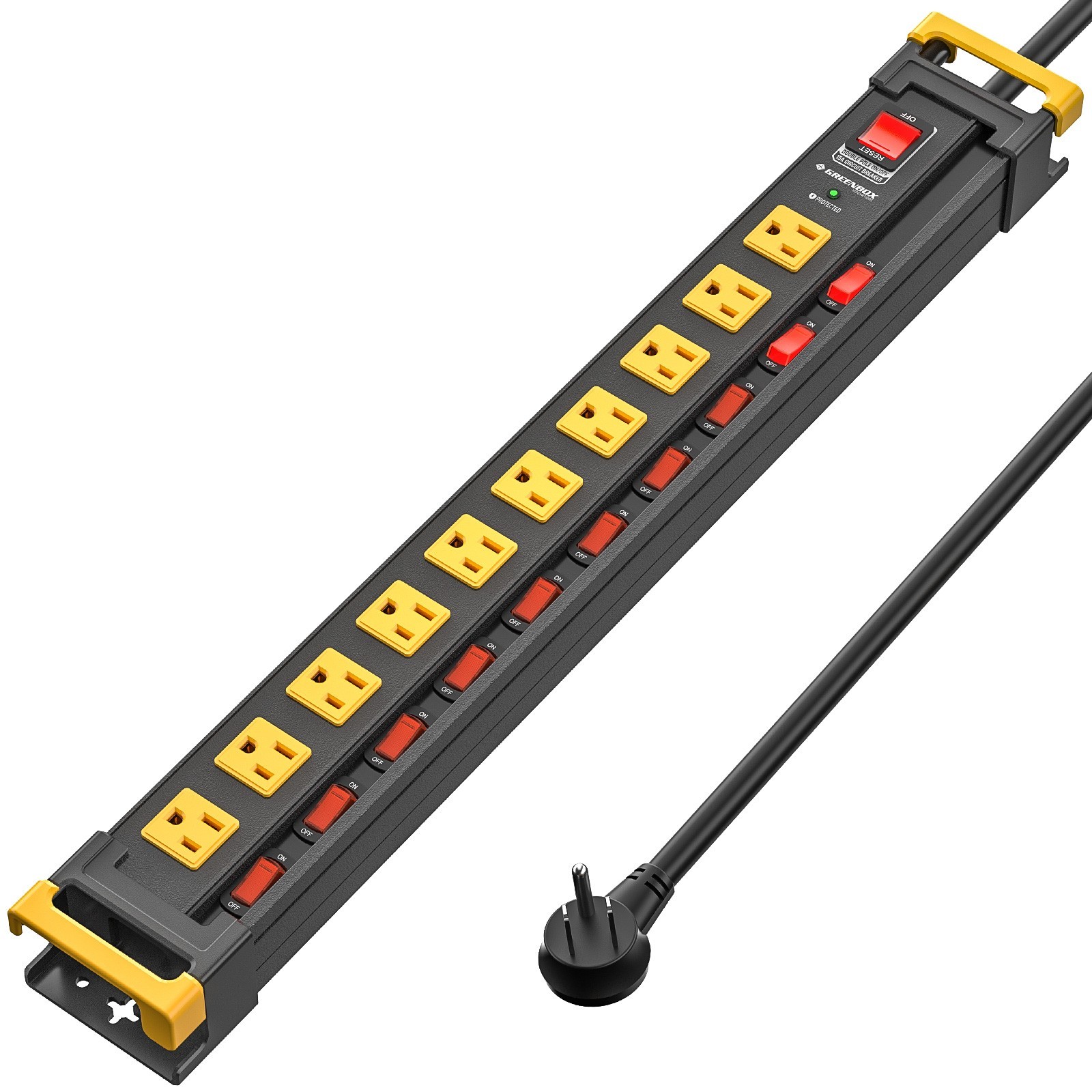 1875W 10-Outlet Heavy Duty Metal Surge Protector Power Strip,6Ft Cord ETL listed