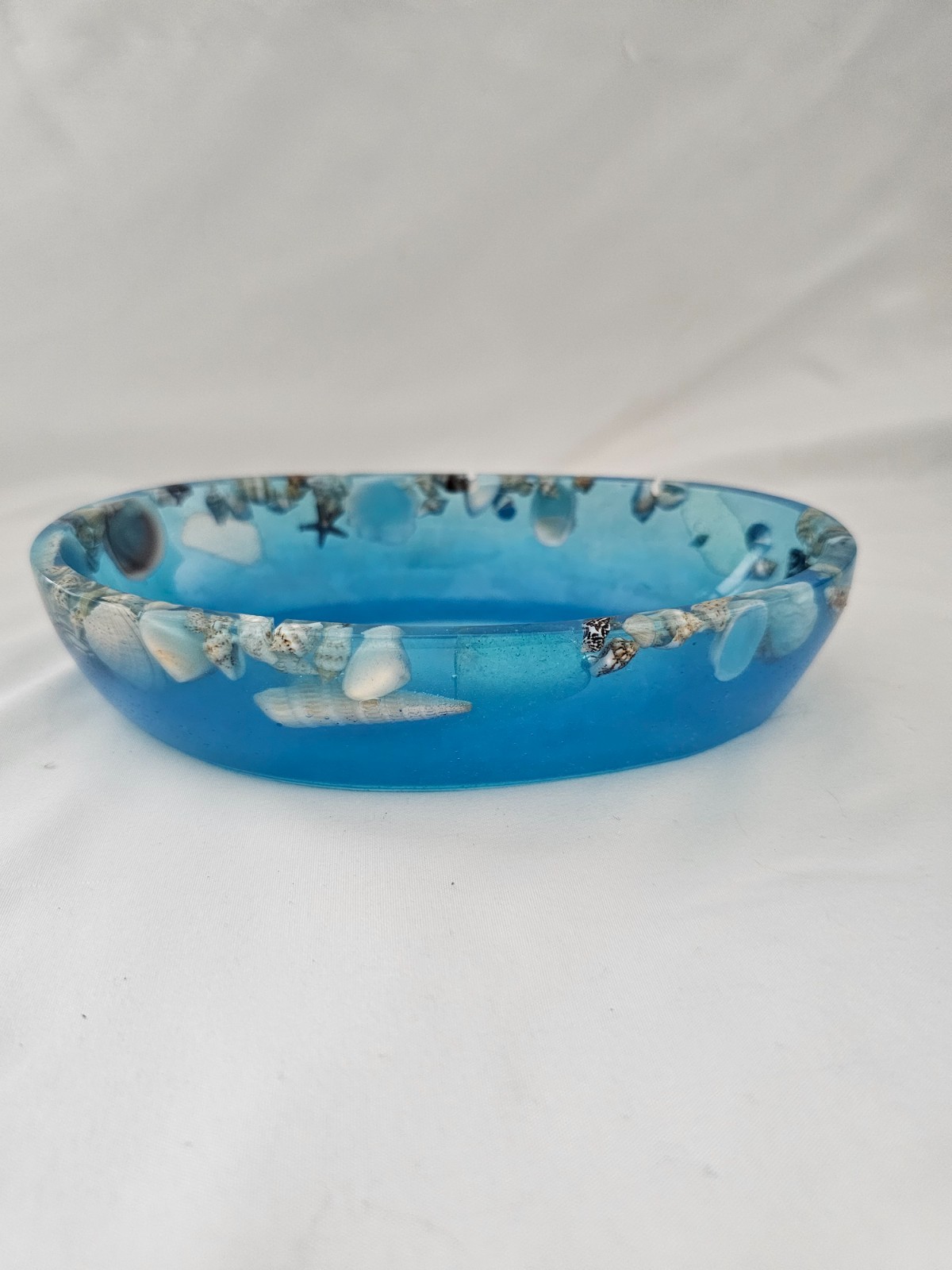 Handmade Resin Trinket Oval Dish Blue with Shells