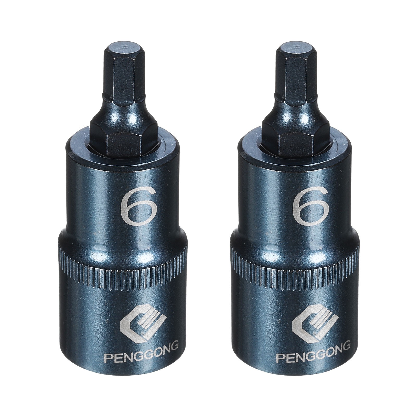 2pcs, 1/2" Drive Impact Hex Bit Socket 6mm Metric 2.2" Length S2 Steel Blue