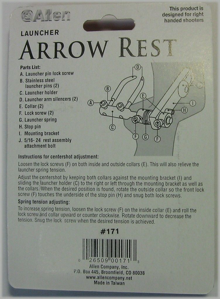 Allen 171 Archery Bow Launcher Arrow Rest