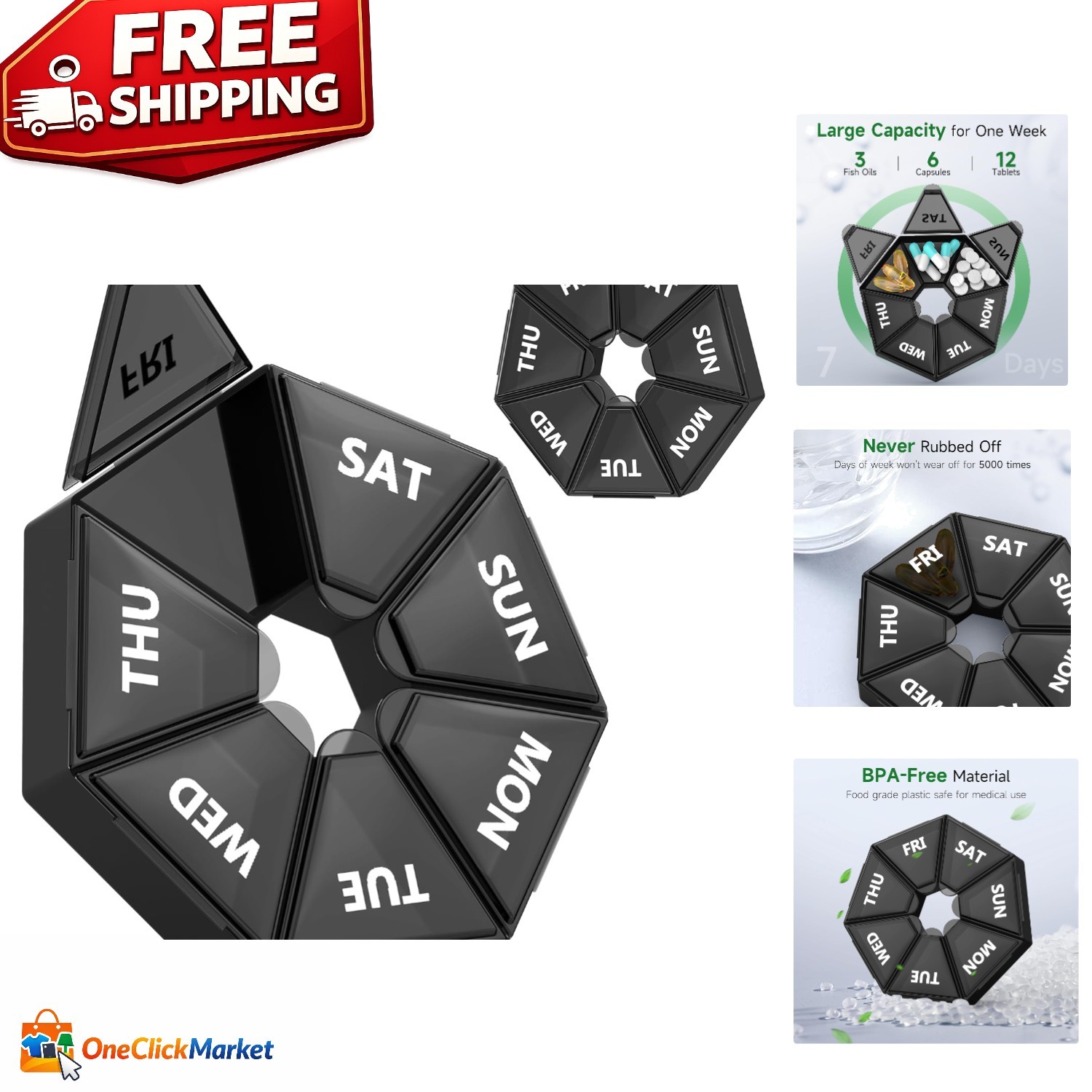 Arthritis-Friendly 2 Pack Pill Organizer with Secure Snap Closure in 6 Colors
