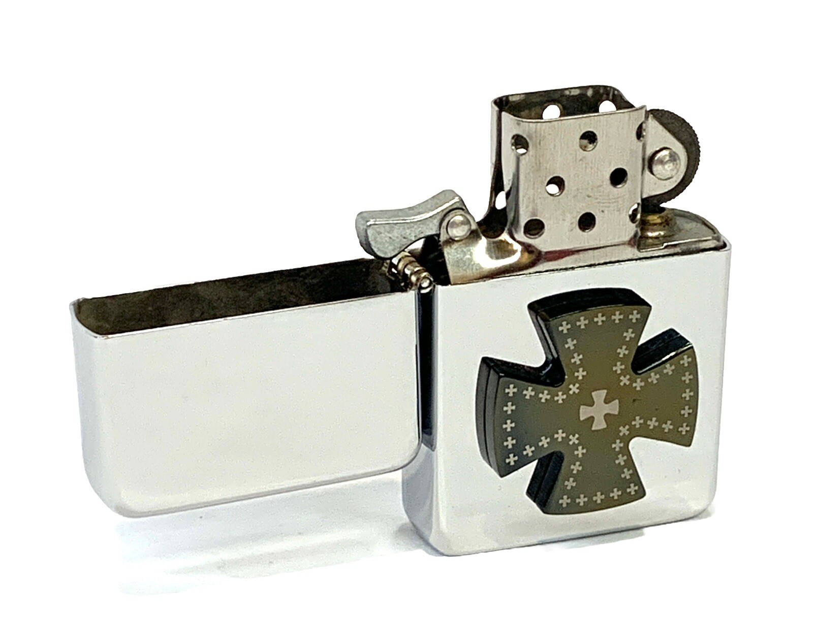 Biker Cross Iron Cross Design Flip Top Chrome Oil Lighter Wind Resistant Flame