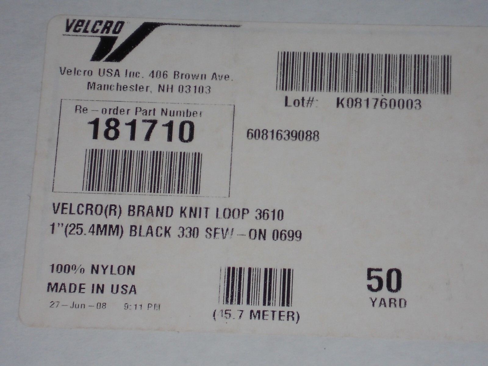 Velcro Brand 1" Wide Hook and Loop Set SEW ON TYPE 2 YARDS