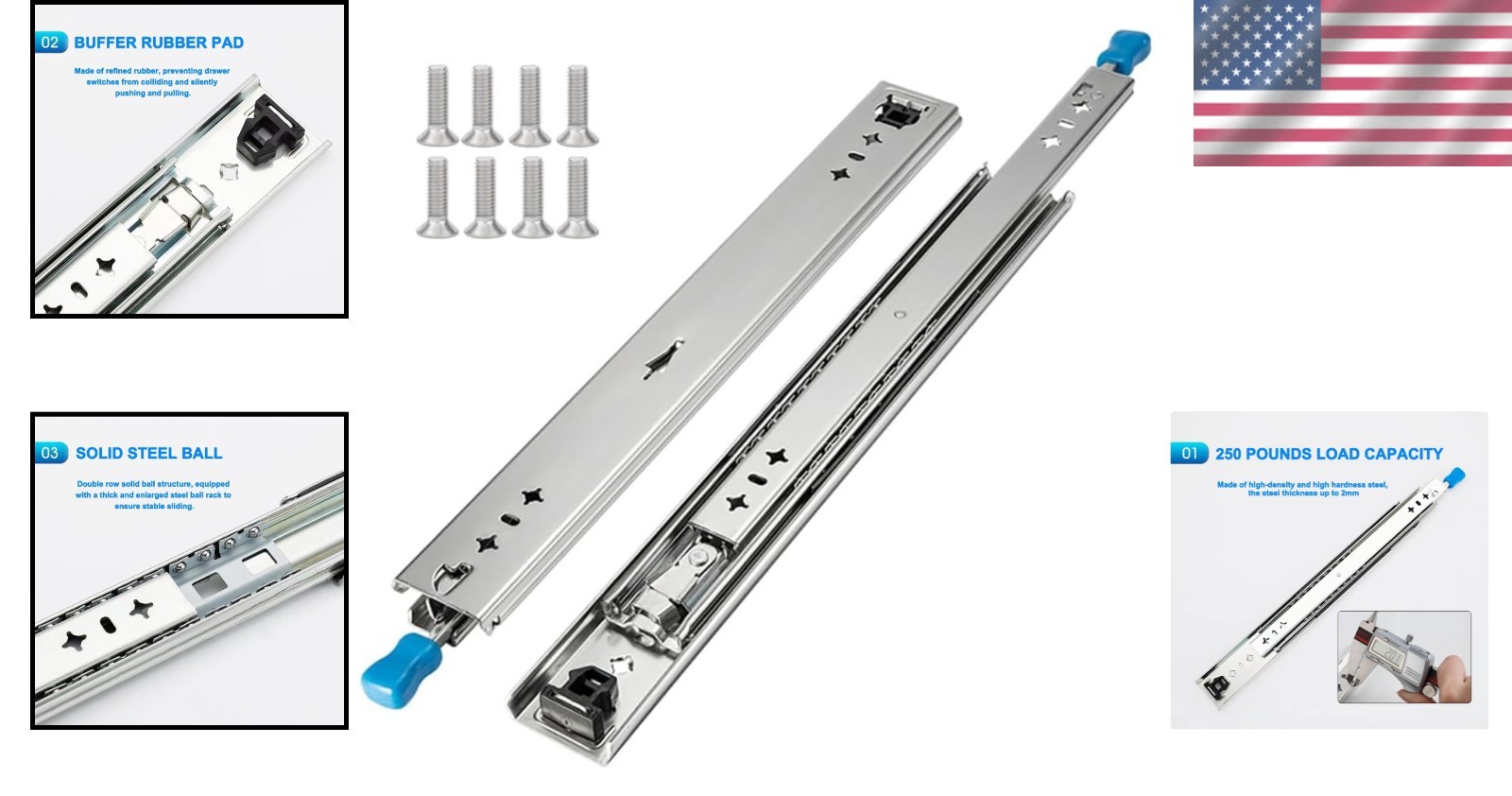 Smooth-Functioning 22 Inch Heavy Duty Drawer Slides with Secure Lock Mechanism