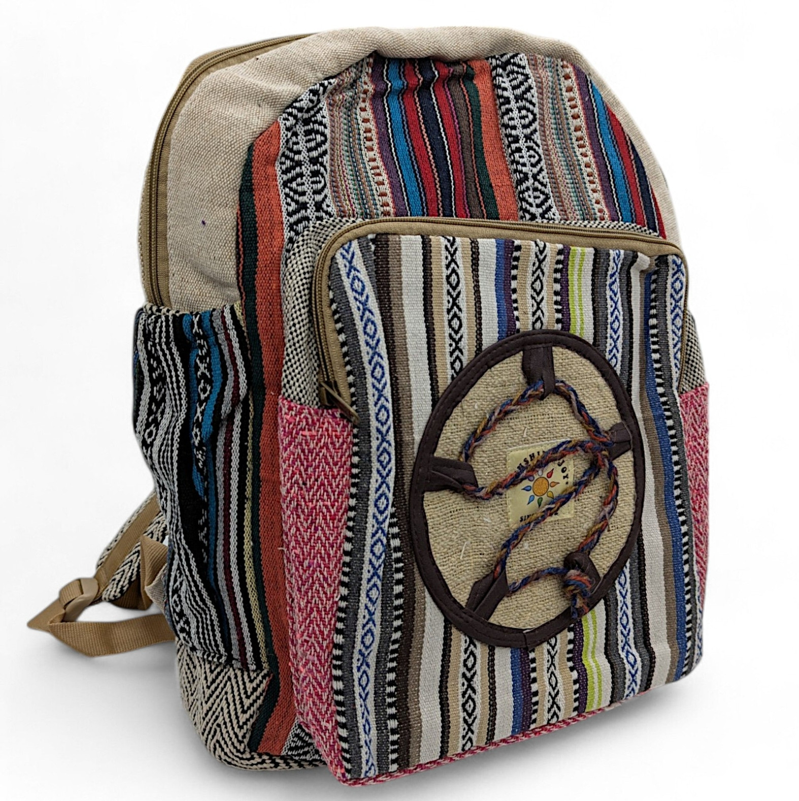 Backpack Festival Hiking School Bag Woven Hemp Natural Eco Friendly