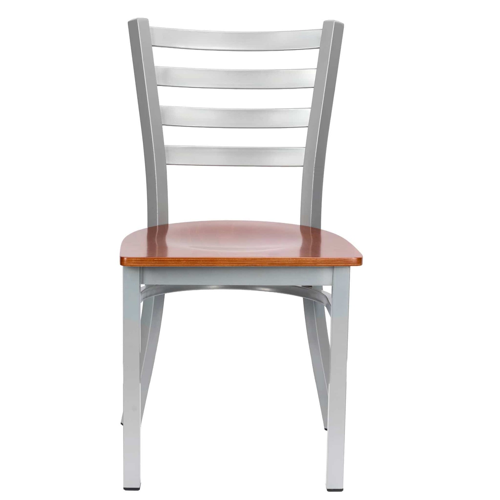 Ladder Back Restaurant Chair with Silver Frame and Cherry Wood Seat by Chivari