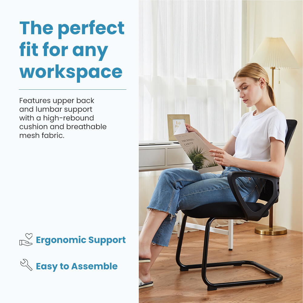 2 Pack Ergonomic Armrest Mesh Mid-Back Office Chair, No Wheels for Computer Desk