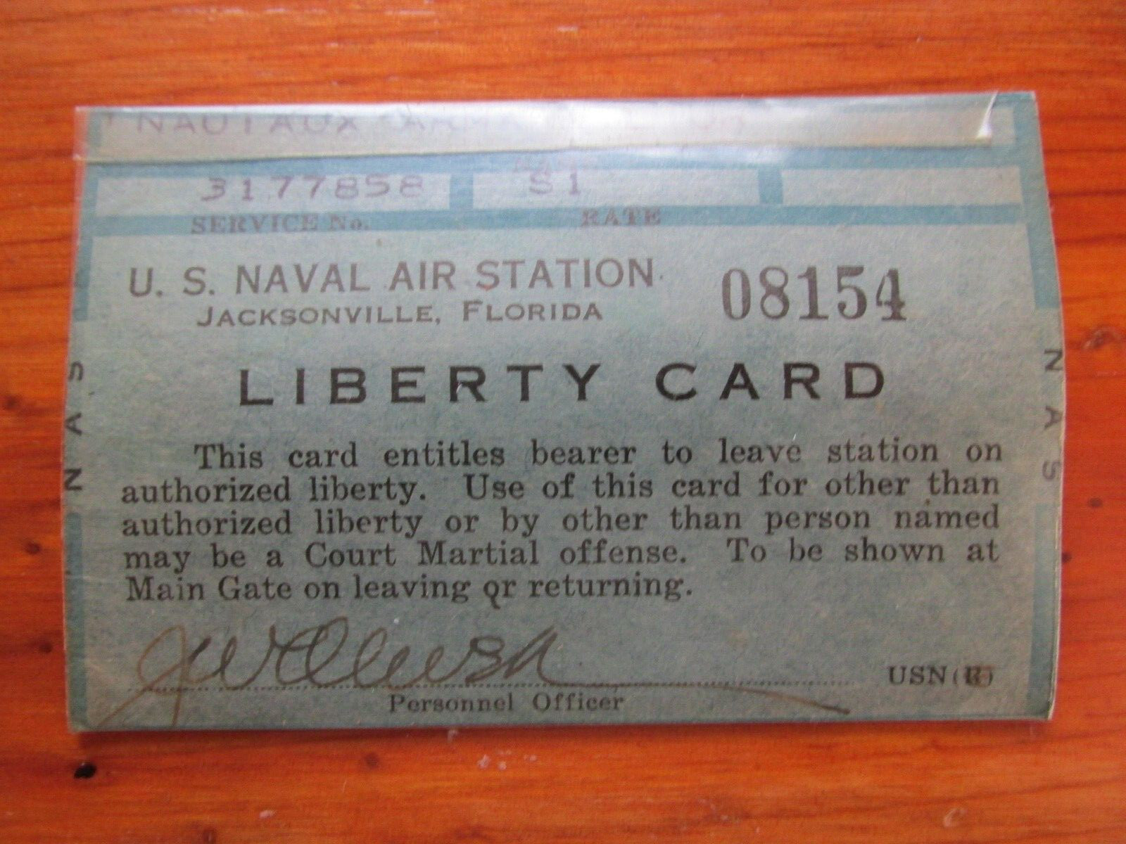 1946 U.S. Naval Air Station Jacksonville Florida LIBERTY CARD - EXC! - WWII