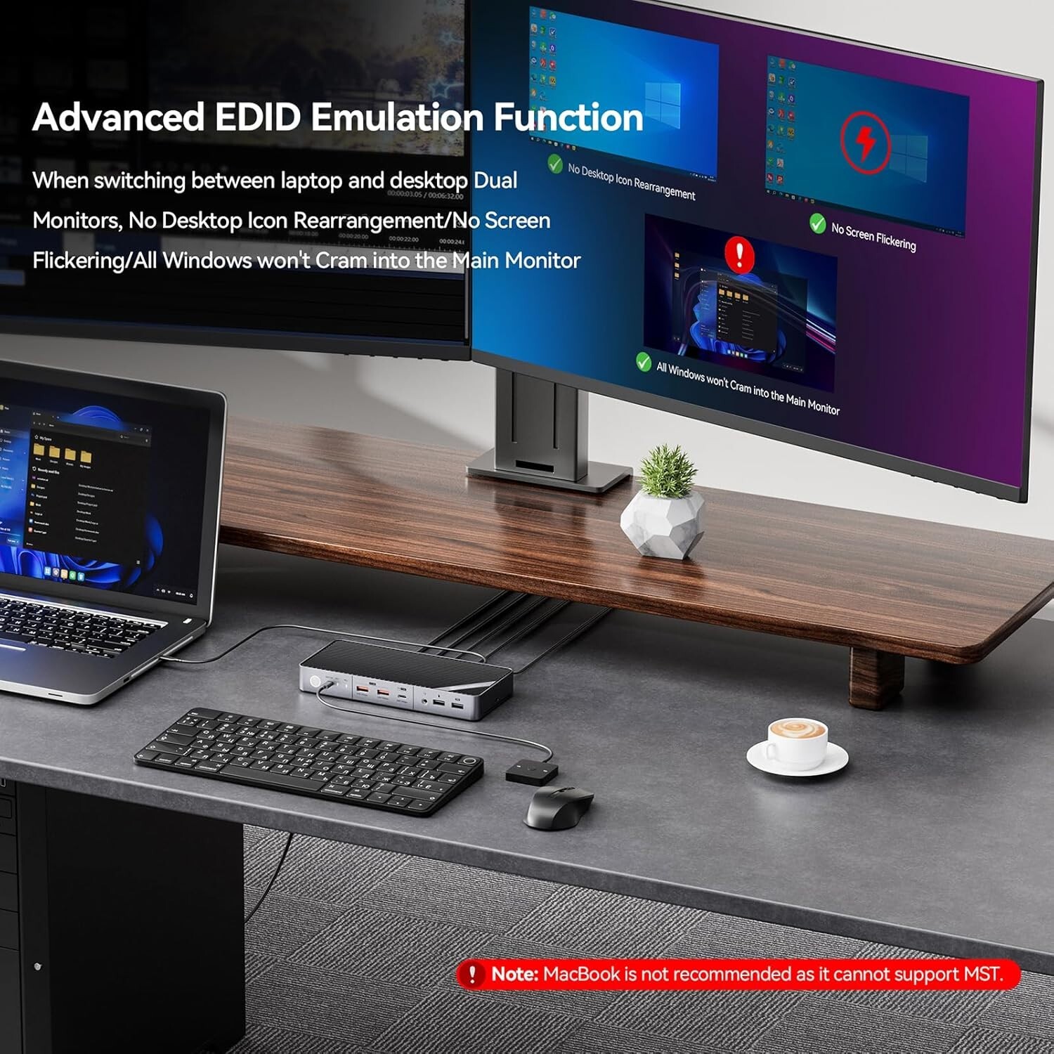 KVM Switch for Laptop & Desktop - KVM Switch Dual Monitor w. 4K@60Hz 15W Charge