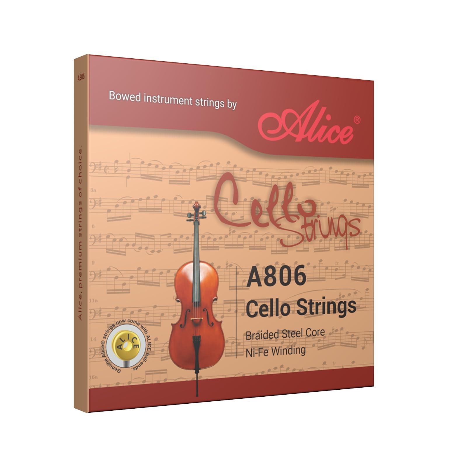 4/4 Cello Strings Set - Braided Steel Core with Ni-Fe Winding Cello String fo...