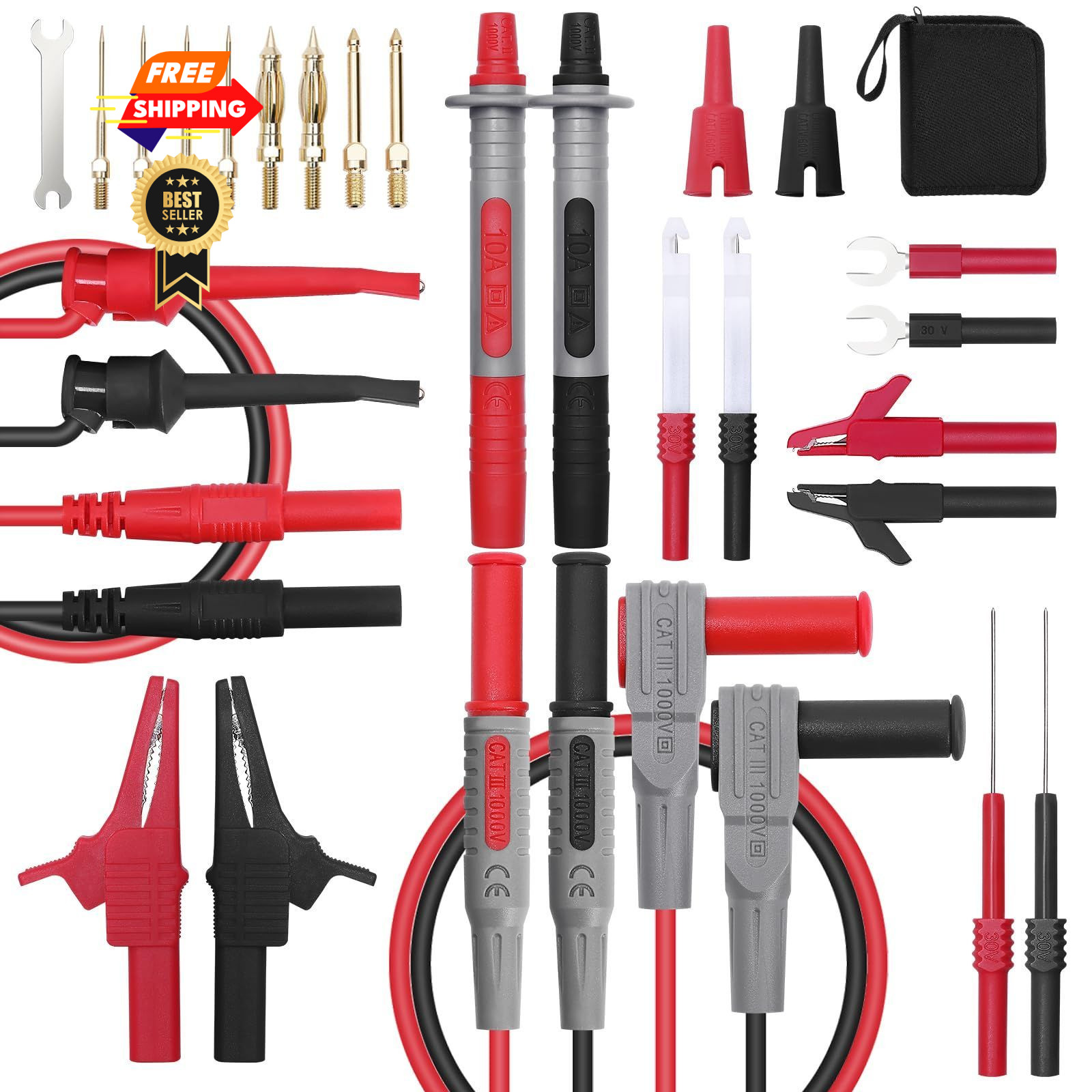 EDGELEC 28 Pcs Multimeter Test Leads Kit with Replaceable Gold-Plated red