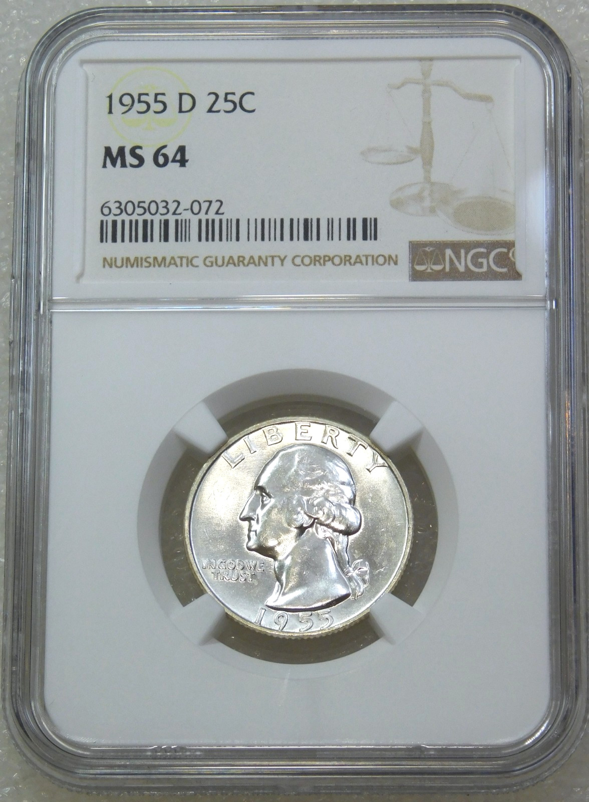 1955-D Washington Quarter NGC MS64 Frosty White New Holder #N380M
