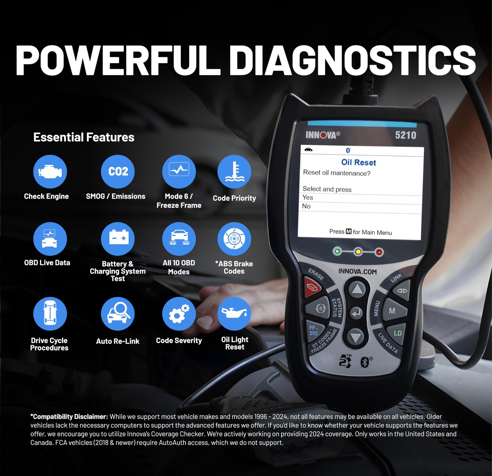 Innova 5210 OBD2 Scanner & Engine Code Reader, Battery Tester, Live Data,...