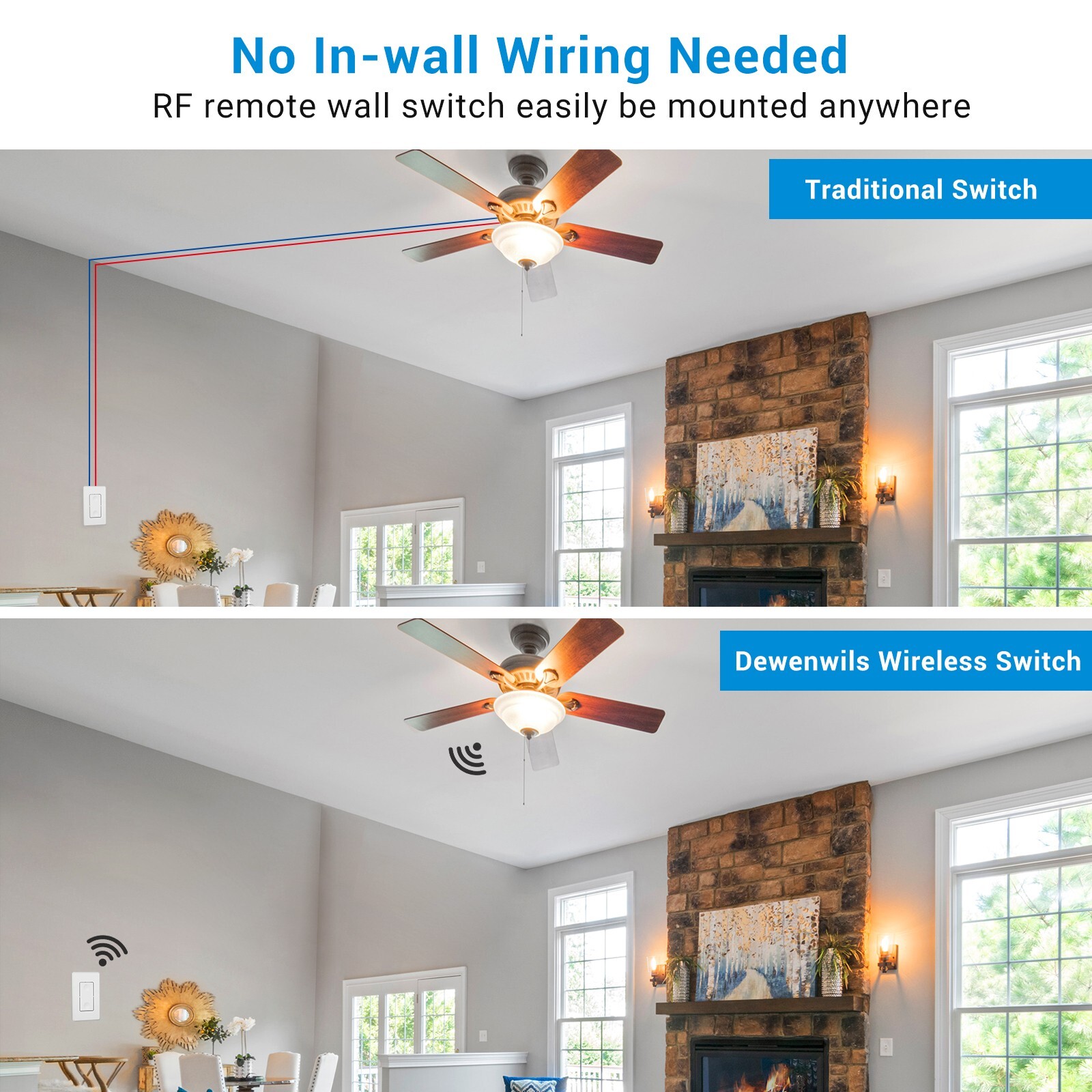 DEWENWILS Wireless Wall Light Switch Kit, No Wiring,3 Pack Switch+1 Receiver