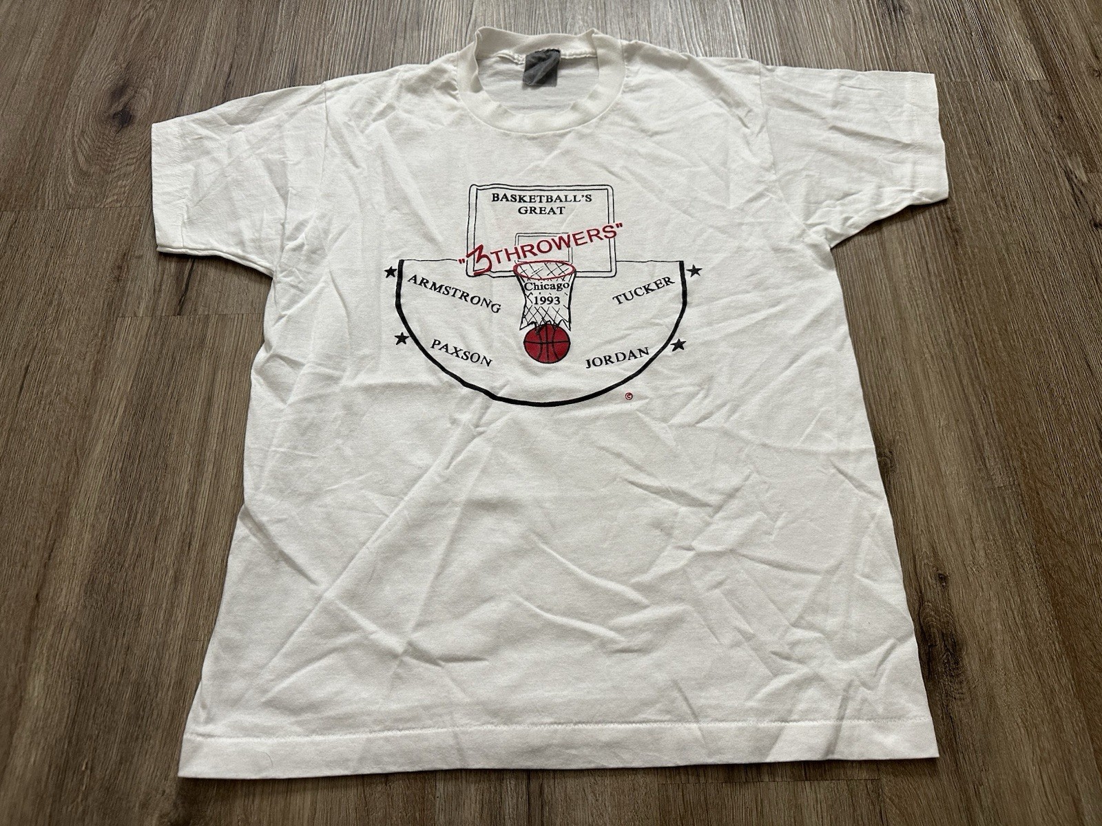 Vintage 1993 Basketball's Great Throwers Armstrong Tucker Paxson Jordan T-Shirt
