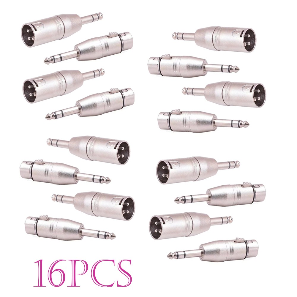 16x 1/4" TRS to XLR Adapter, 8 Pairs Male and Female 6.35mm, Silver