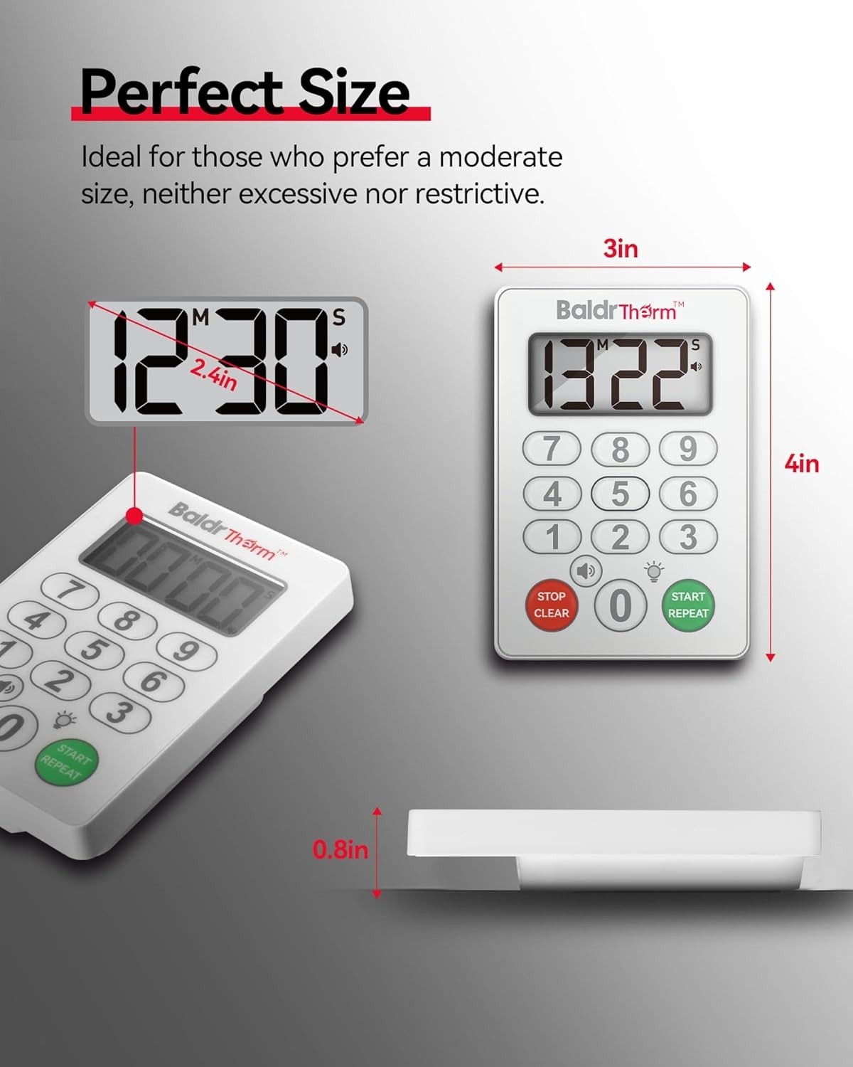 BaldrTherm Digital Kitchen Timer, Magnetic Waterproof Countdown Timer（Classic）