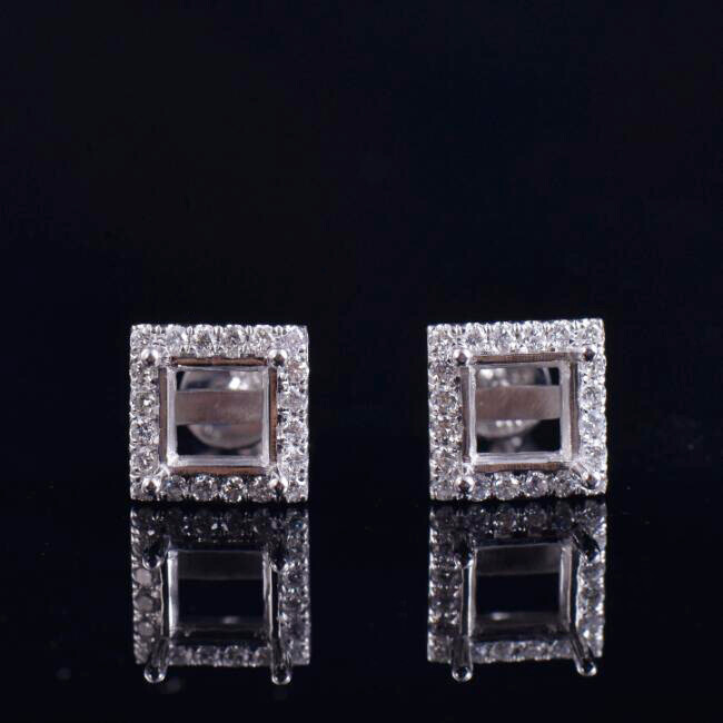 Princess Cut 6MM 14K White Gold Natural Diamond Women Earrings Stud Setting Gift