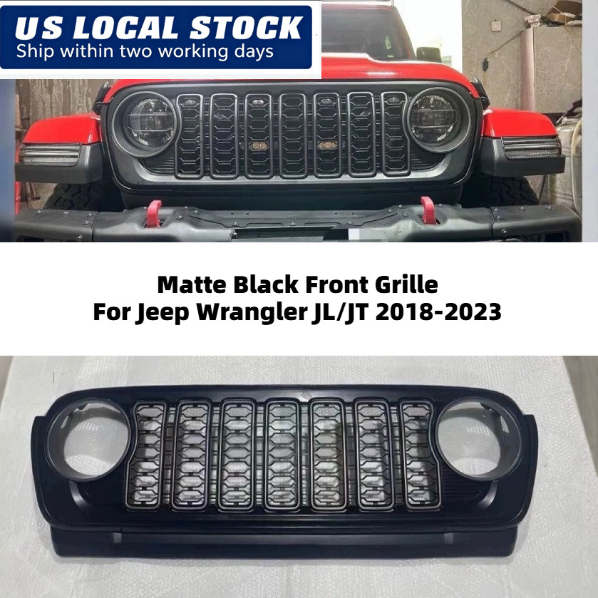 Fedex Ship Black Front Grille W/o Camera Hole for Jeep Wrangler JL/JT 2018-2023