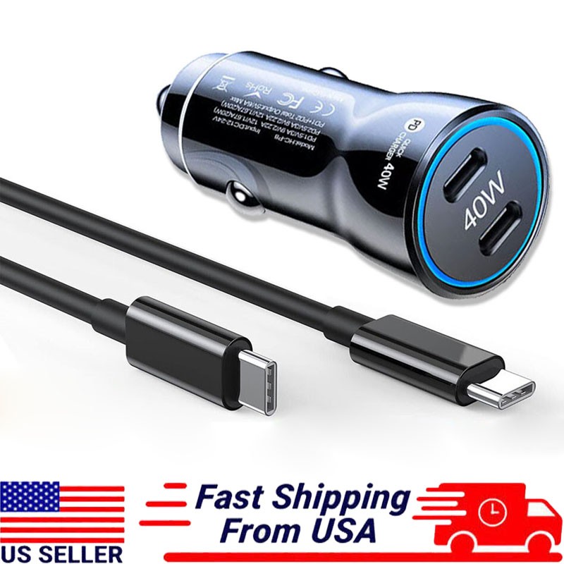 40W Fast Charging Double Type-C Car Charger For iPhone 17e 16e 17 15 14 Pro Max