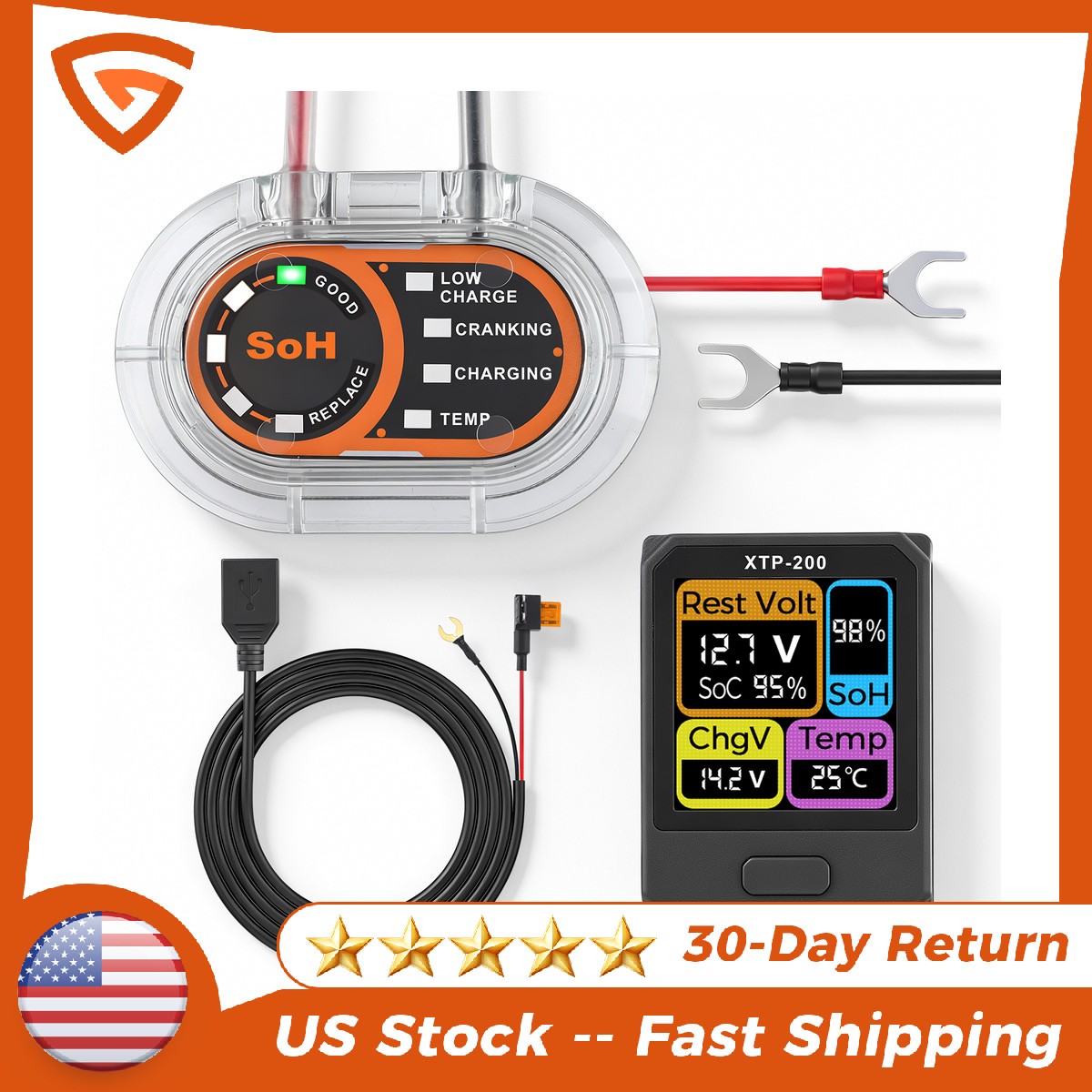 12V Battery Monitor Tester Temperature Monitoring Voltage Cranking/Charging US