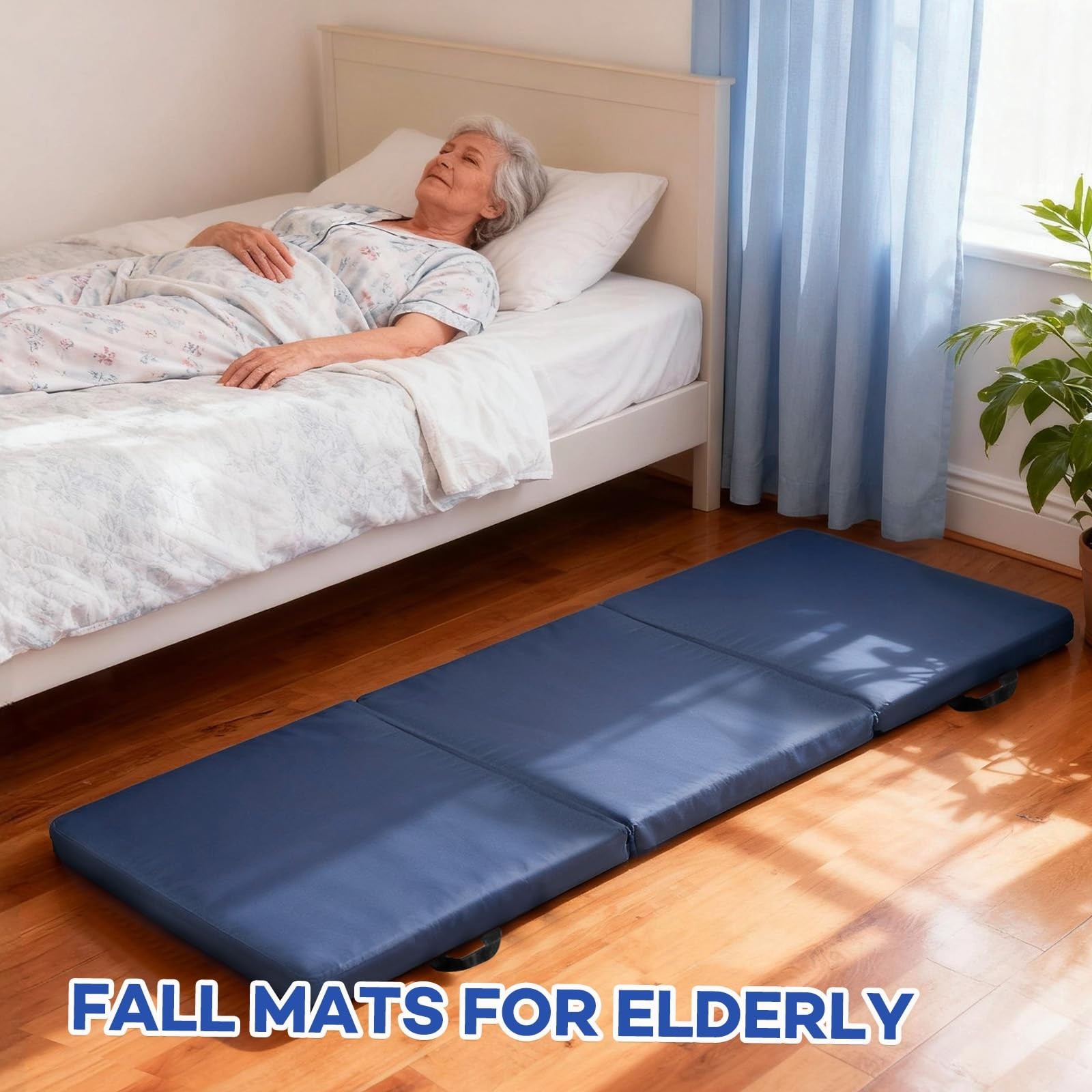 Foldable Fall Protection Mat for Elderly Blue Waterproof Non Slip Floor Mats ...