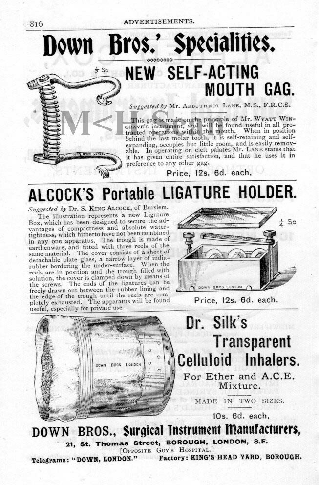 Mouth Gag, Ligature Holder, Forceps, Medical Advert Original Antique 1897
