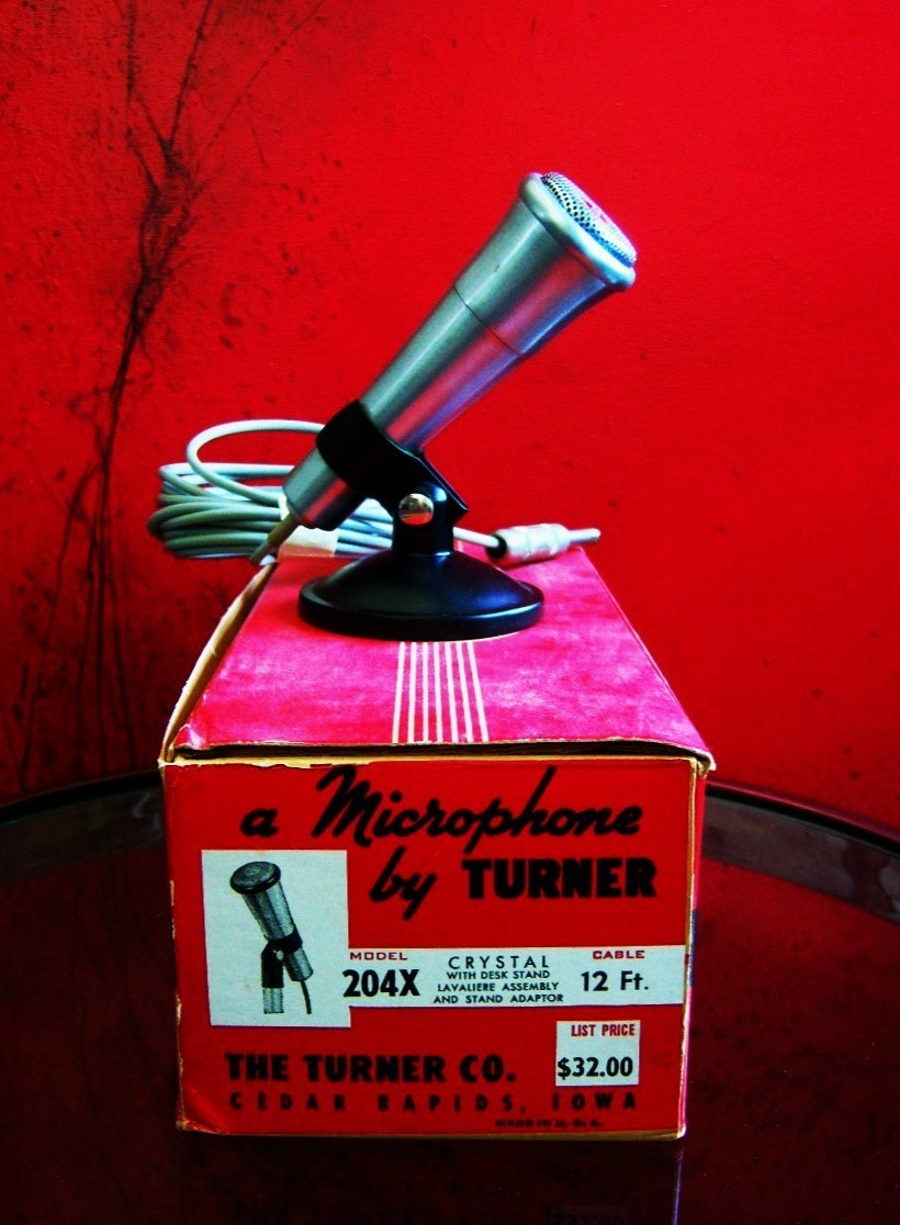 Vintage 1950's Turner 204X crystal microphone Hi Z harp mic w accessories Shure
