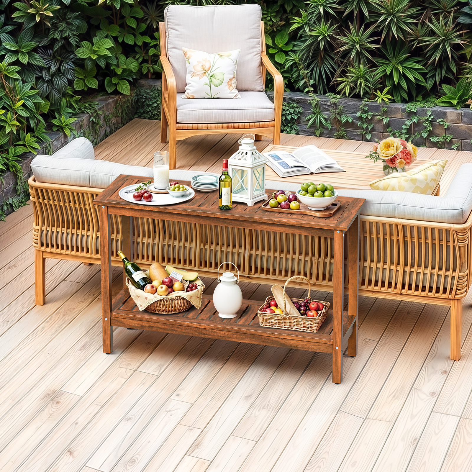 48in Console Table In/Outdoor Multifunctional Buffet Bar Storage Organizer