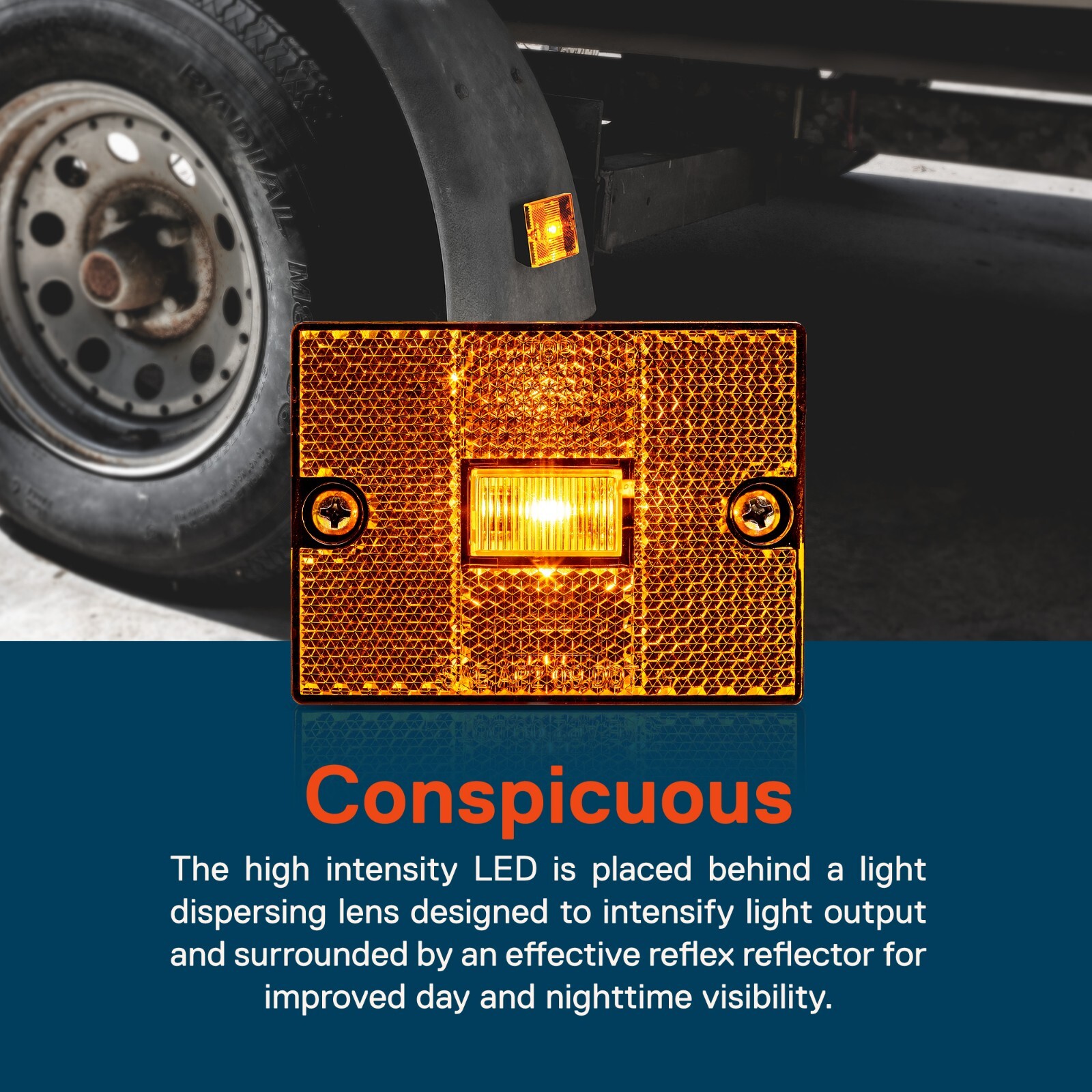 1pc DOT Stud-Mount Amber LED Side Marker Light for Utility Boat Trailers Over 80