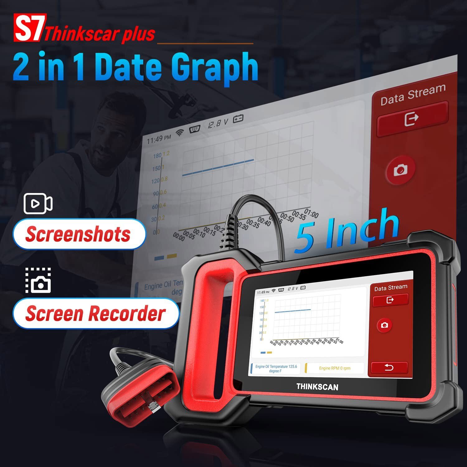 ThinkScan Plus S7 OBD2 Scanner Car Diagnostic Tool With 5 Reset AutoAuth FCA SG