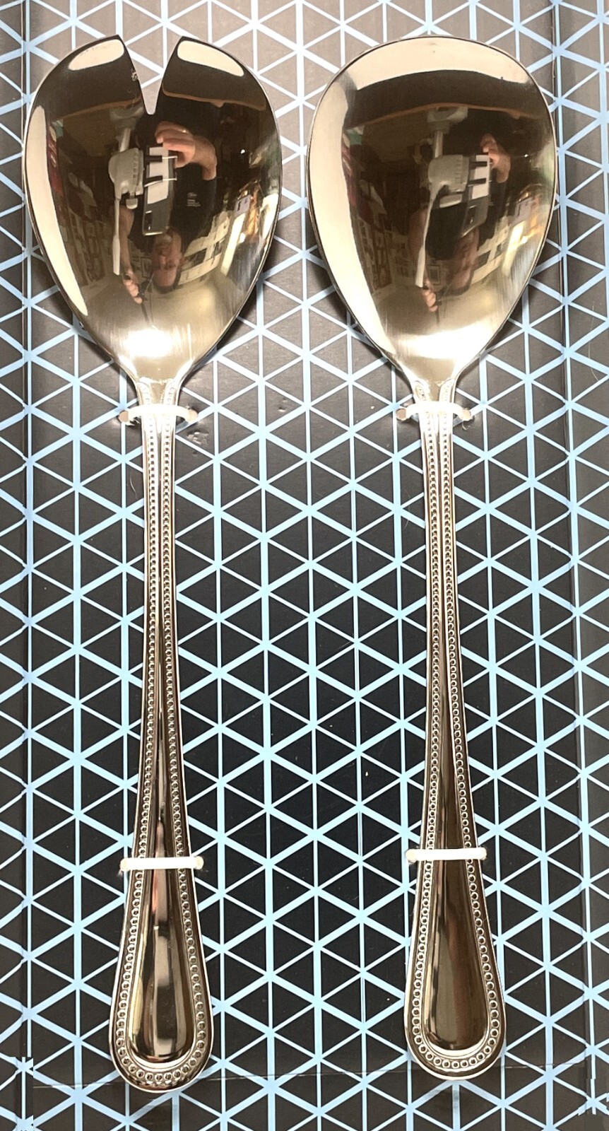 Kensington Home Stainless Steel 2pc Serving Set Euro Bead for Salad & Fruits