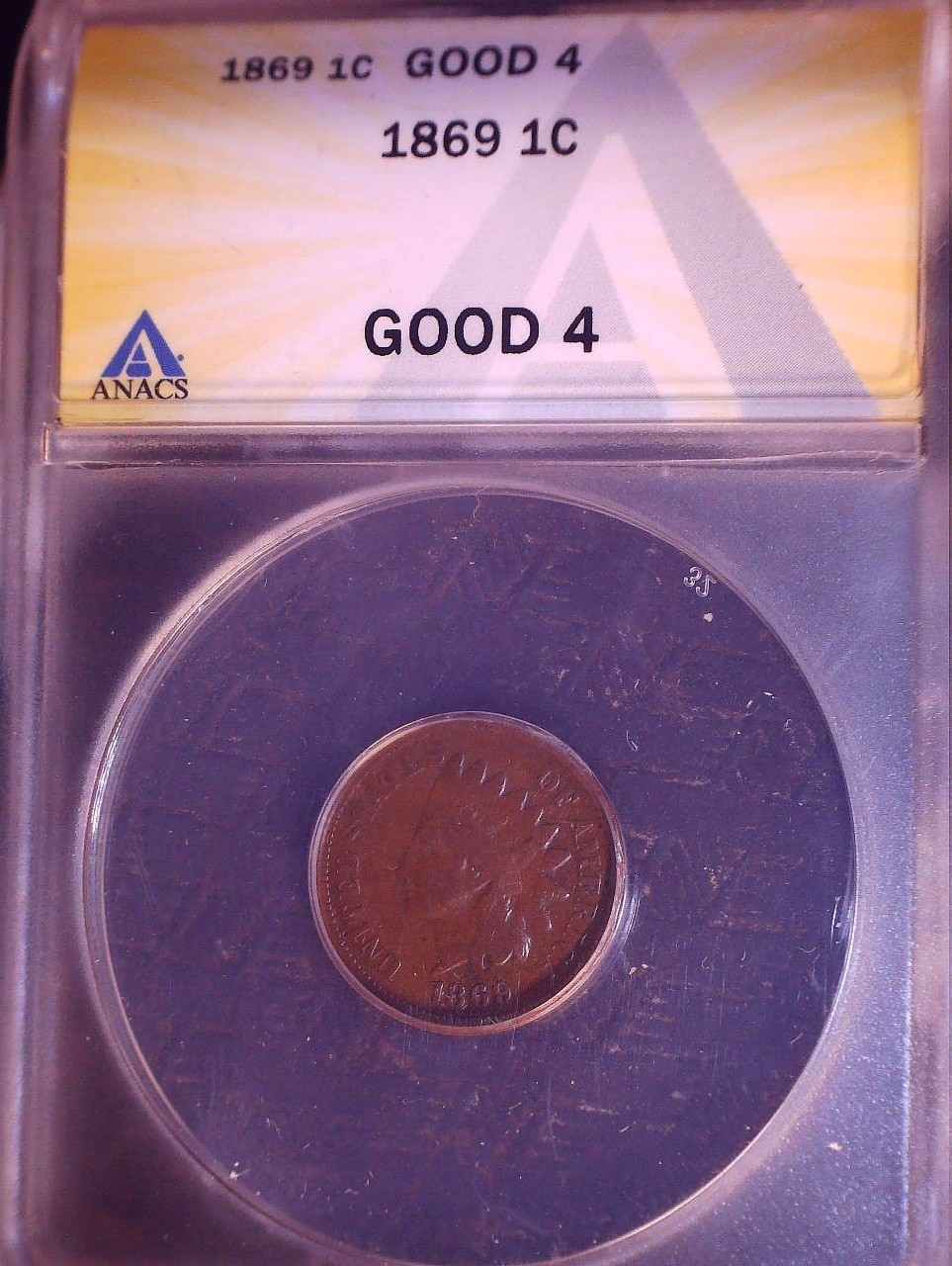 1869 Indianhead Penny, ANACS G4 , Issue Free, Tougher Date