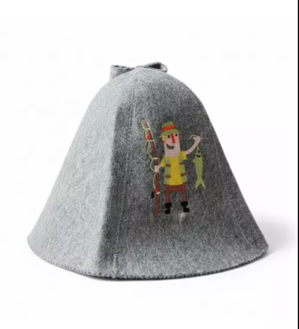 Sauna hat -  fisherman, wool 100%, grey