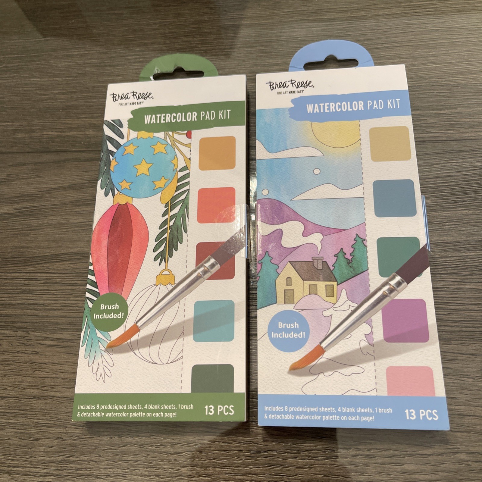 Lot of 2 Brea Reese: Watercolor Bookmark Pad Compact Paint Palette Holiday Cheer