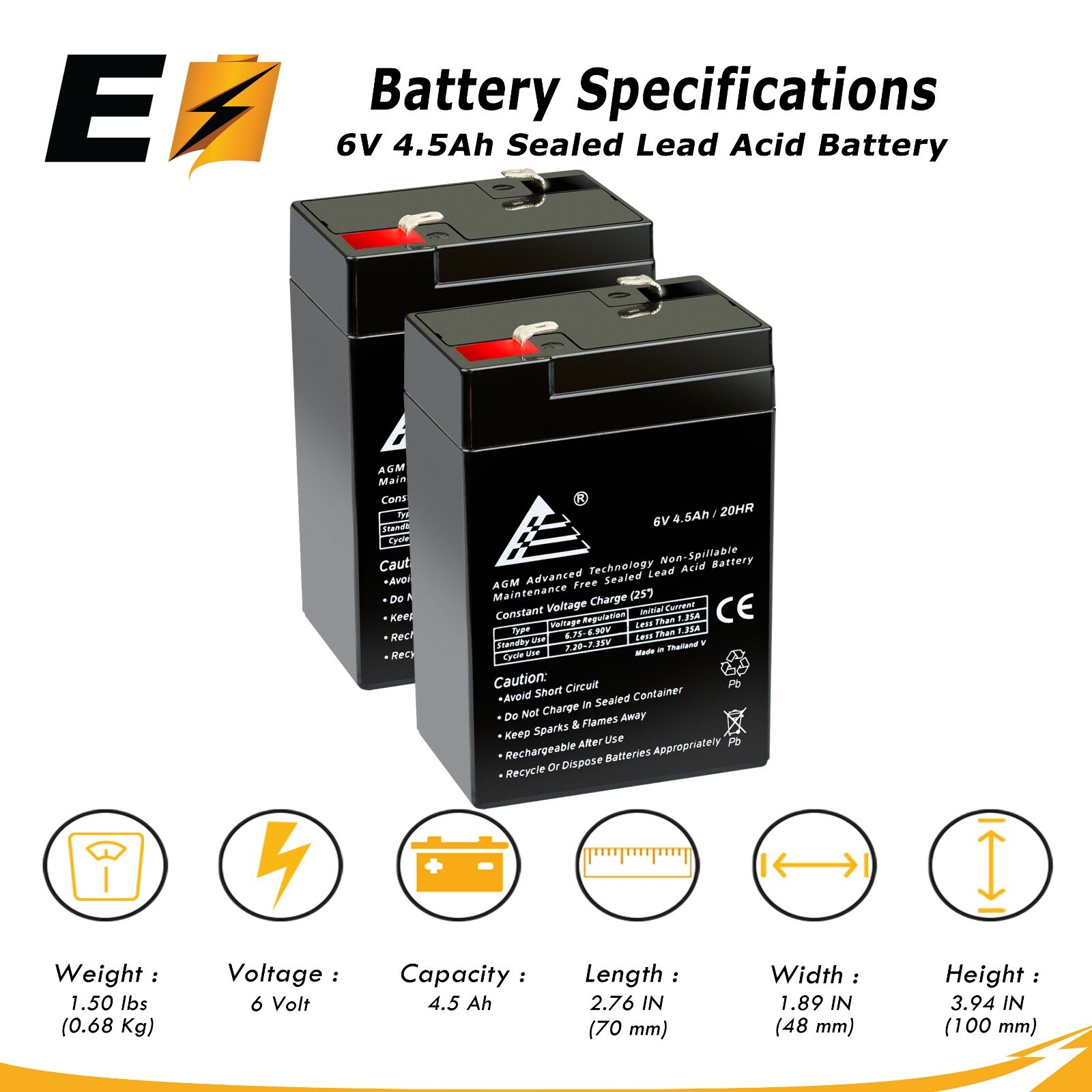 6 Volt 6v 4.5ah Rechargeable Deer Game Feeder Battery - 2 Pack