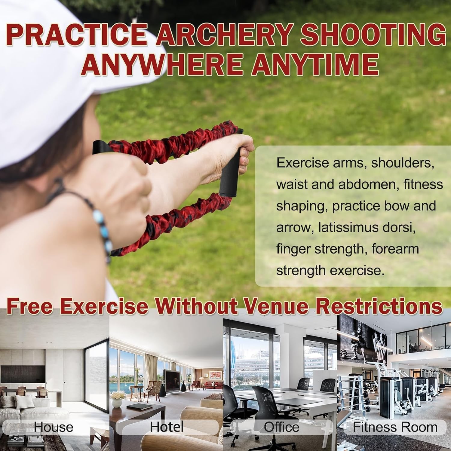 Archery Bow Trainer, 25 35 45 Lbs Archery Band Draw Exerciser Training, Rubber S