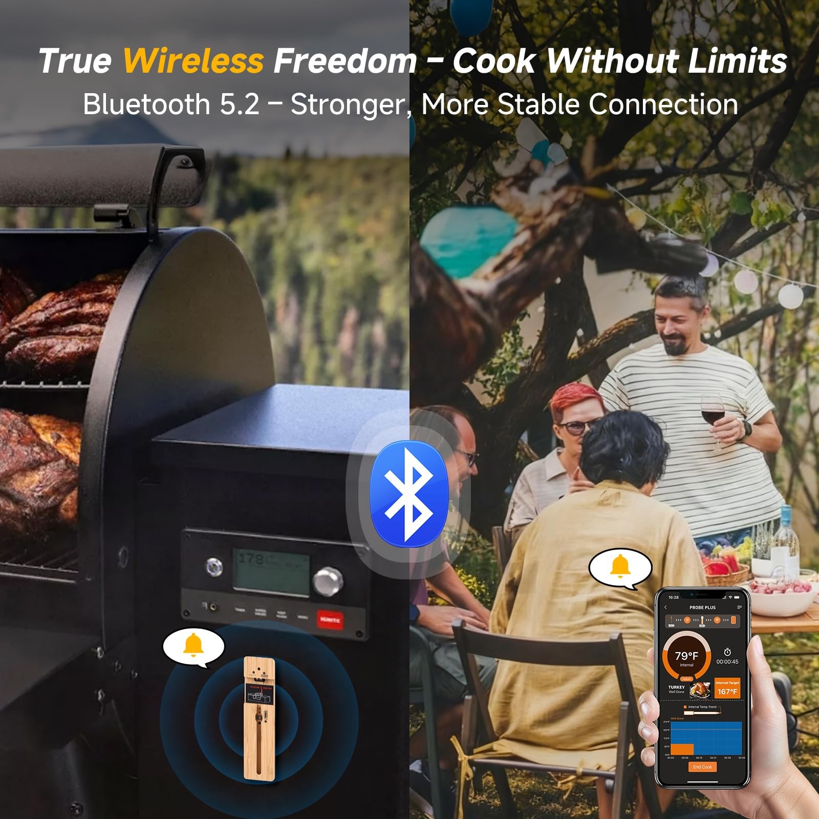 Presentastic Wireless Meat Thermometer Digital, LongRange Bluetooth Cooking T...