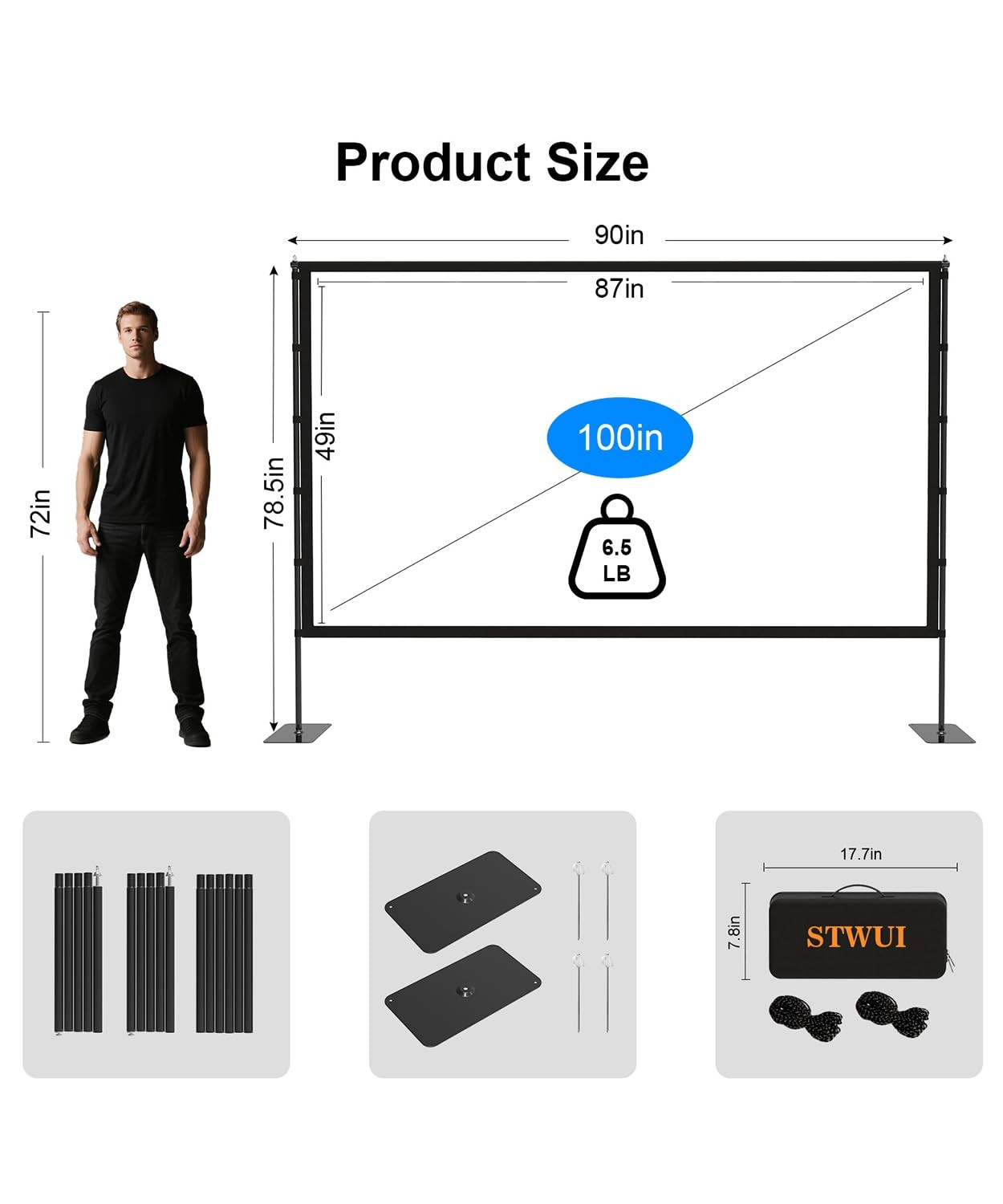Projector Screen with Stand - 100 Inch Outdoor Projector Screen Portable Proj...