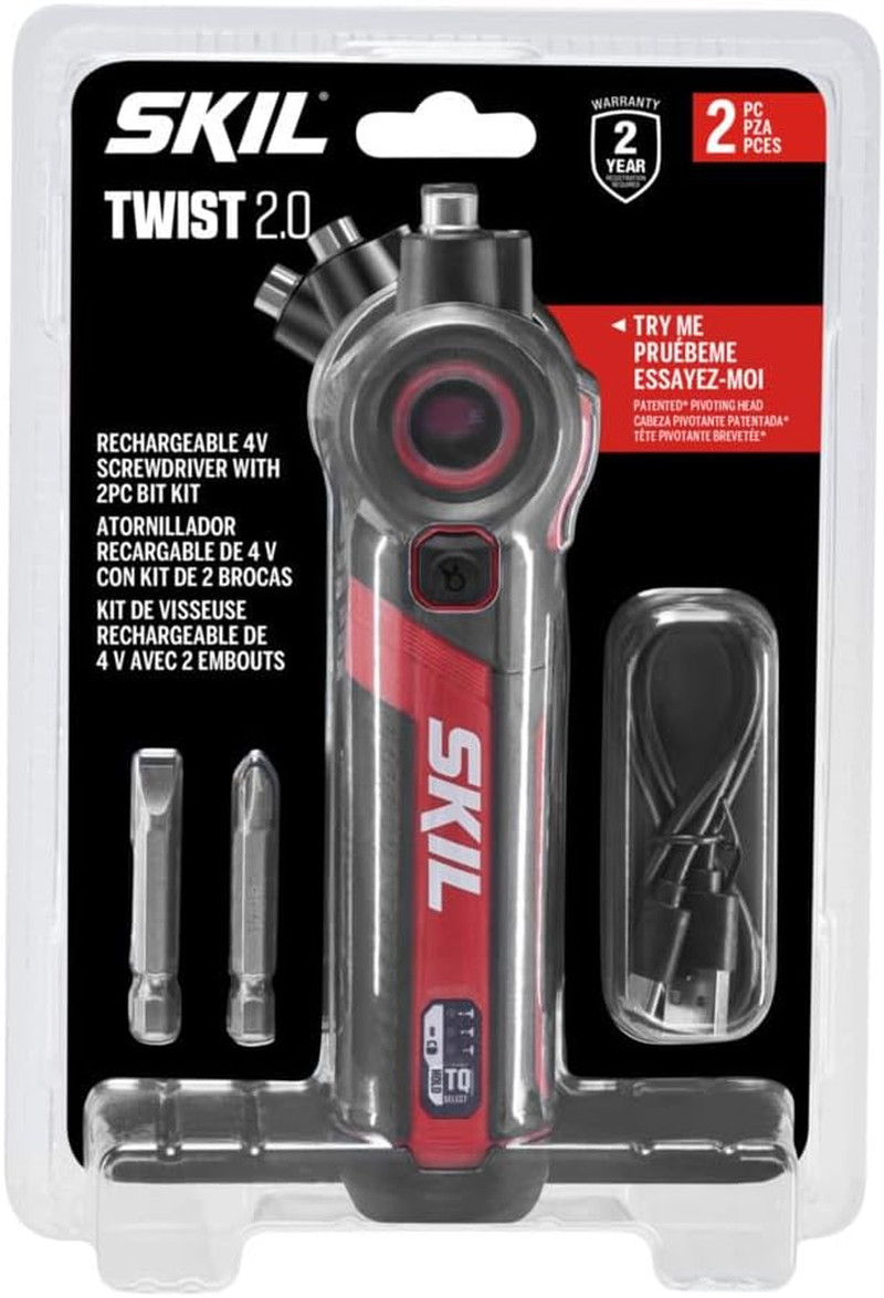 SKIL Twist 2.0 Rechargeable 4V Screwdriver with Pivoting Head, Torque Setting, U