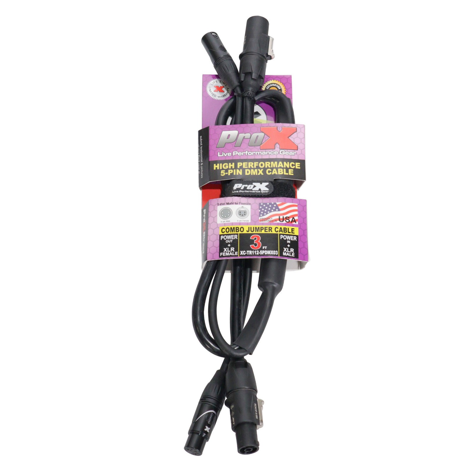 Dual PowerCon to 5pin DMX Jumper Cable 3 ft by Prox