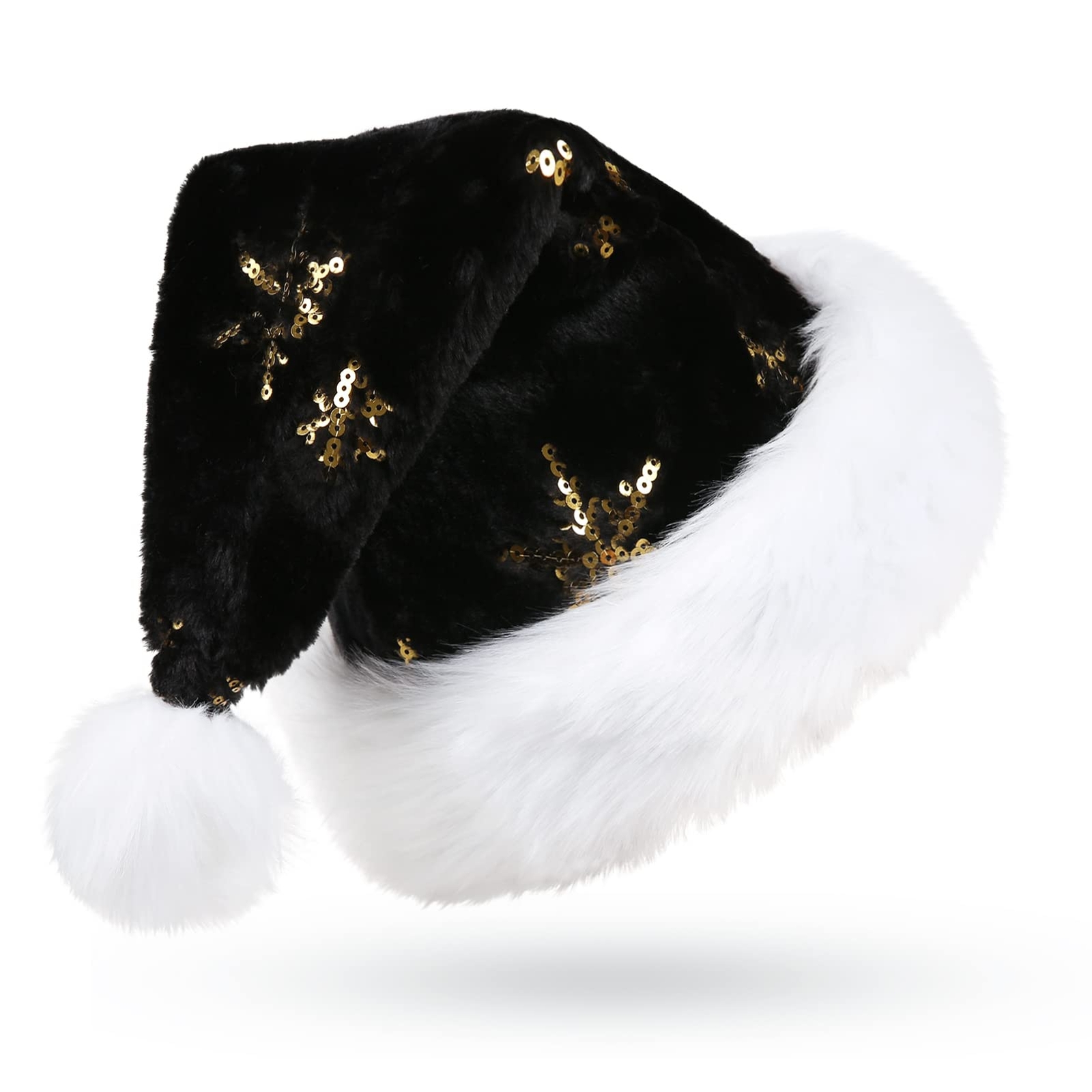 Phyxin Black Santa Hat Sequin Christmas Hat for Adult Xmas Party Christmas Ho...