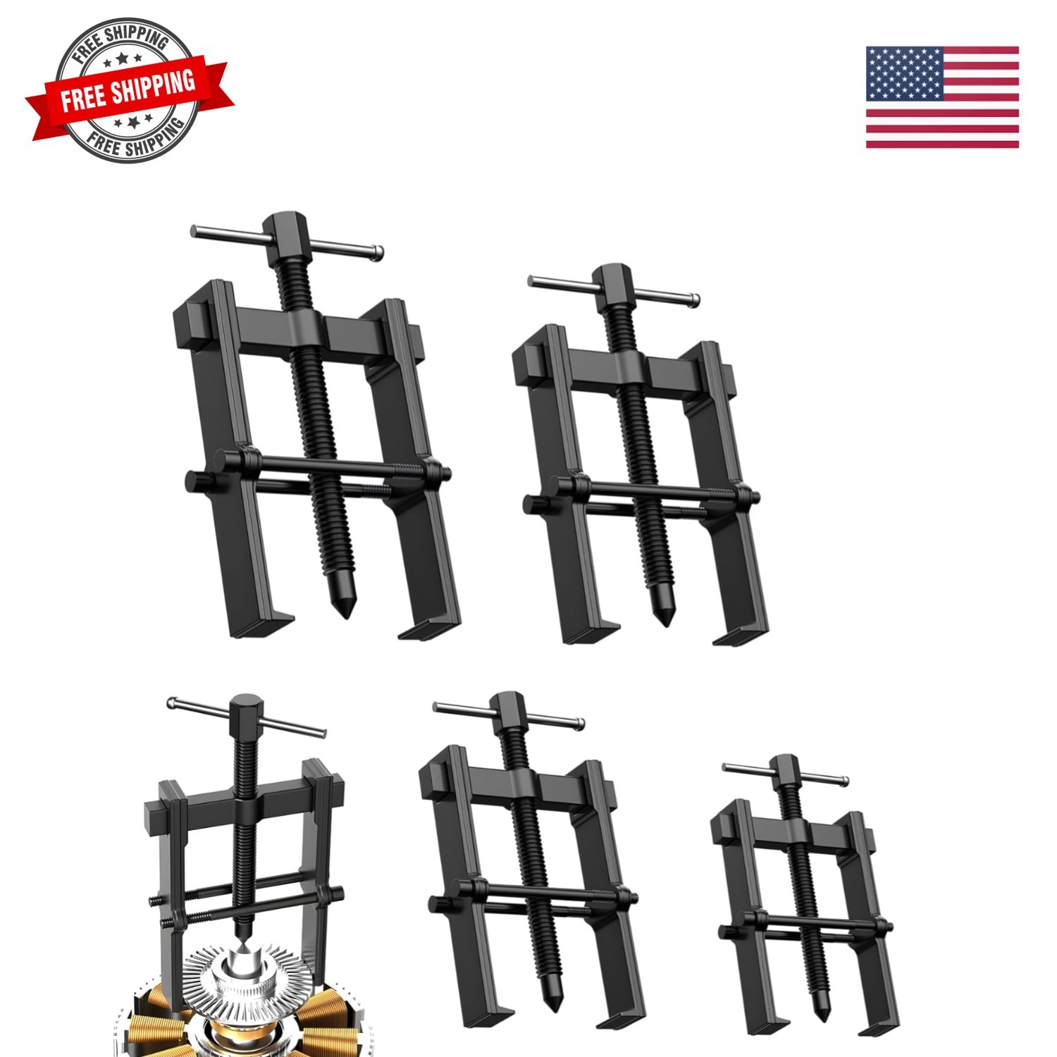 4 PCS 2-Jaw Bearing Pullers, 2 in 3 in 4 in 6 in Gear Puller, Carbon Steel Be...