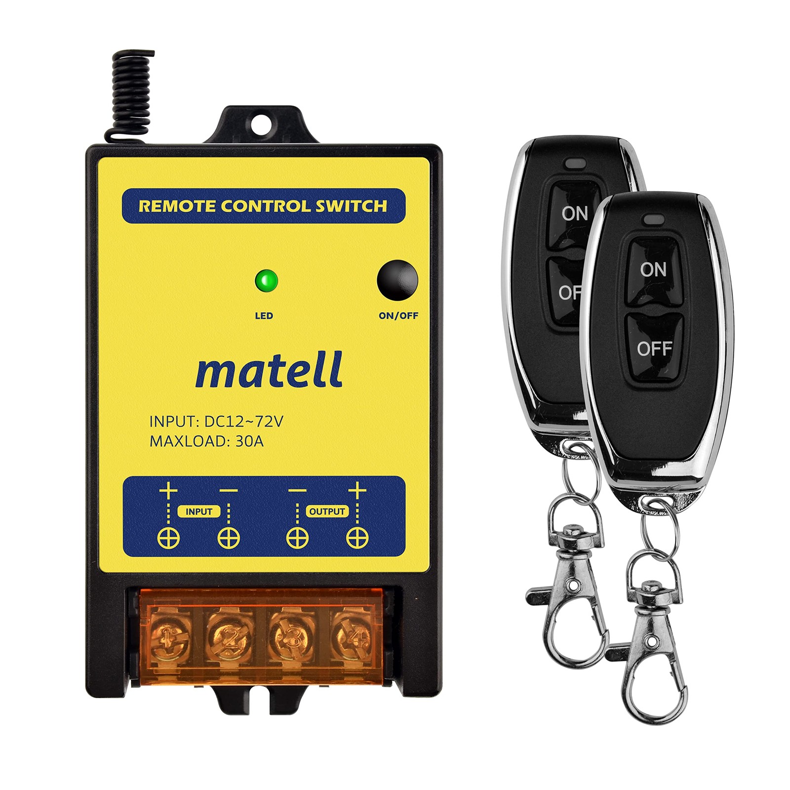 matell Wireless Remote Control Switch DC 12V/24V/48V/72V 30A Dry yellow