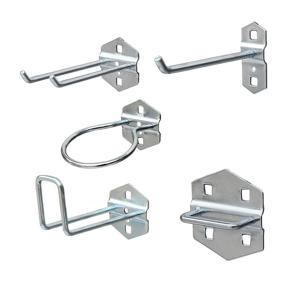 Metal Pegboard Hooks Set with Curved U Shaped and Ring Hooks for Tools
