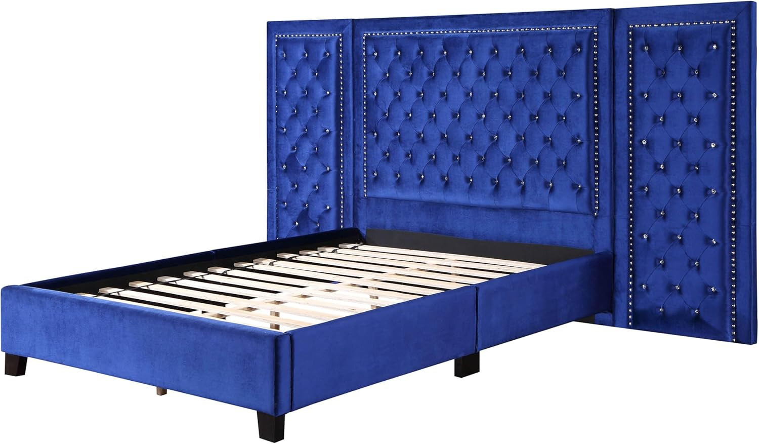Luxurious Blue Velvet Damazy Queen Bed for Elegant Bedrooms