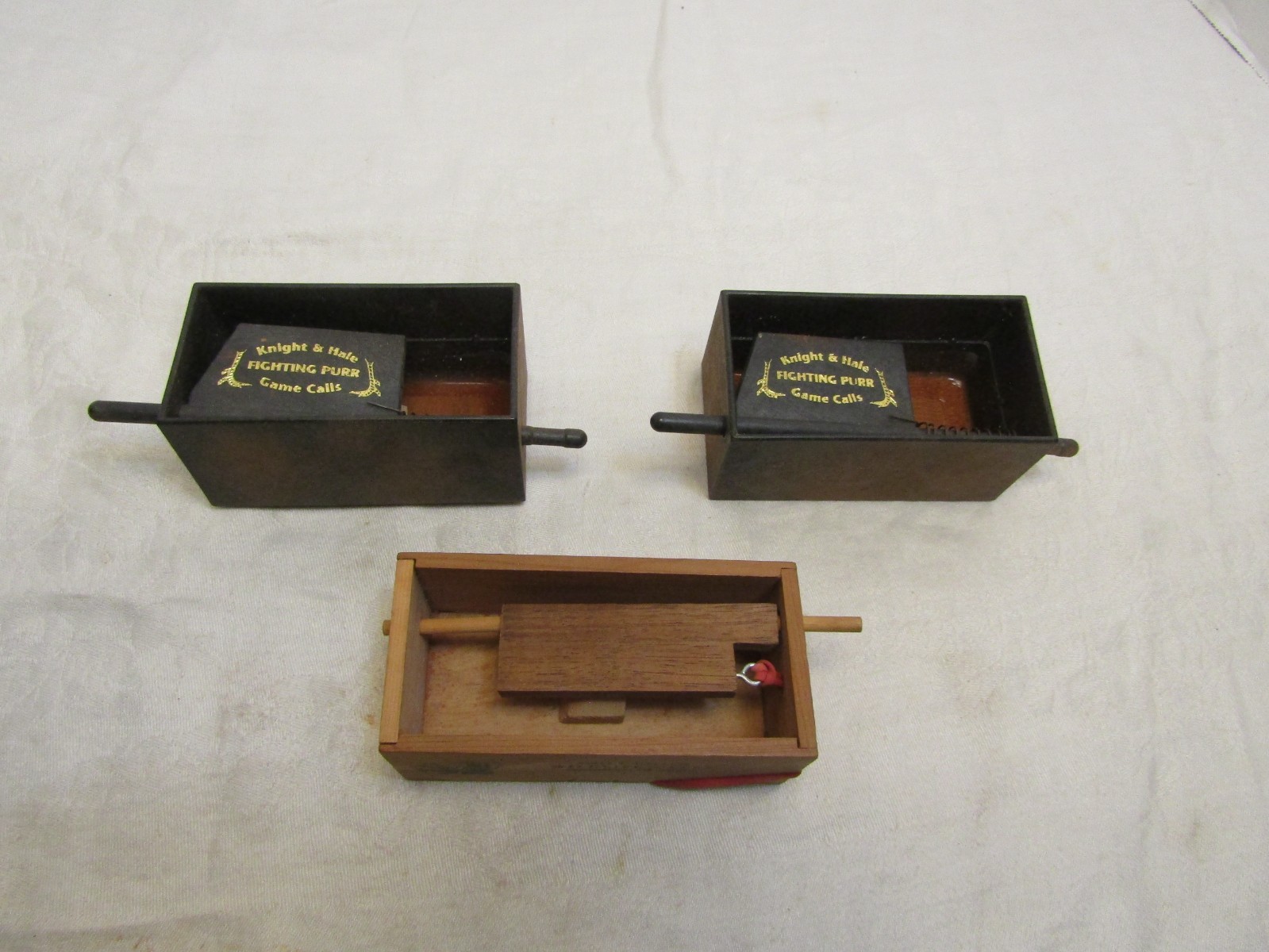 Lot of 3 Push Button Wood Box Turkey Call Game Calls Knight & Hale Hally Caller